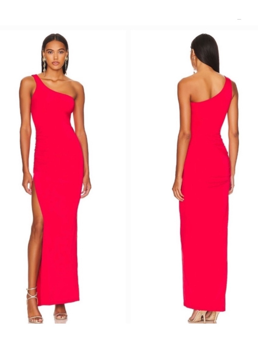 Remi x Revolve Red One Shoulder Ruched Midi Dress Size L